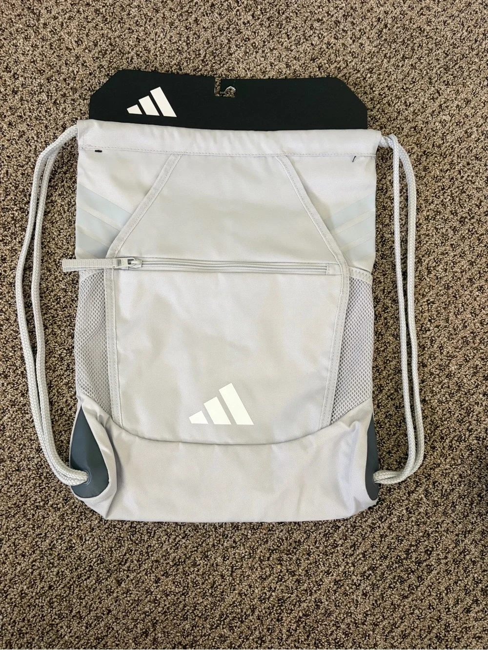 Adidas Light Gray Drawstring Zipper Gym Backpack
